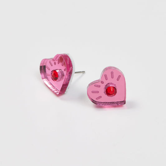 Eye Heart Studs - Pink / Red
