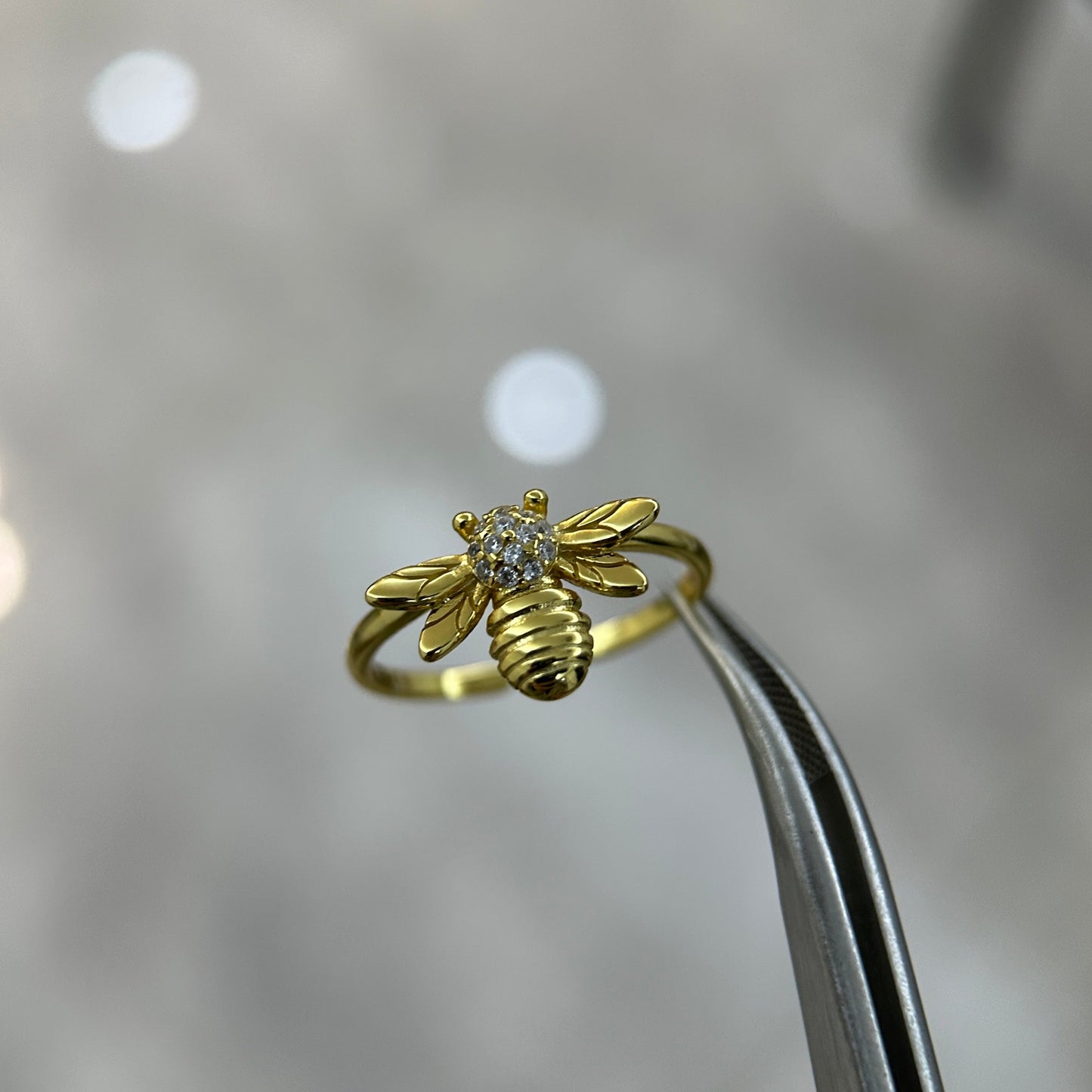 Delicate little bee ring, 925 silver ferry gold size adjustable, gift for nature lovers