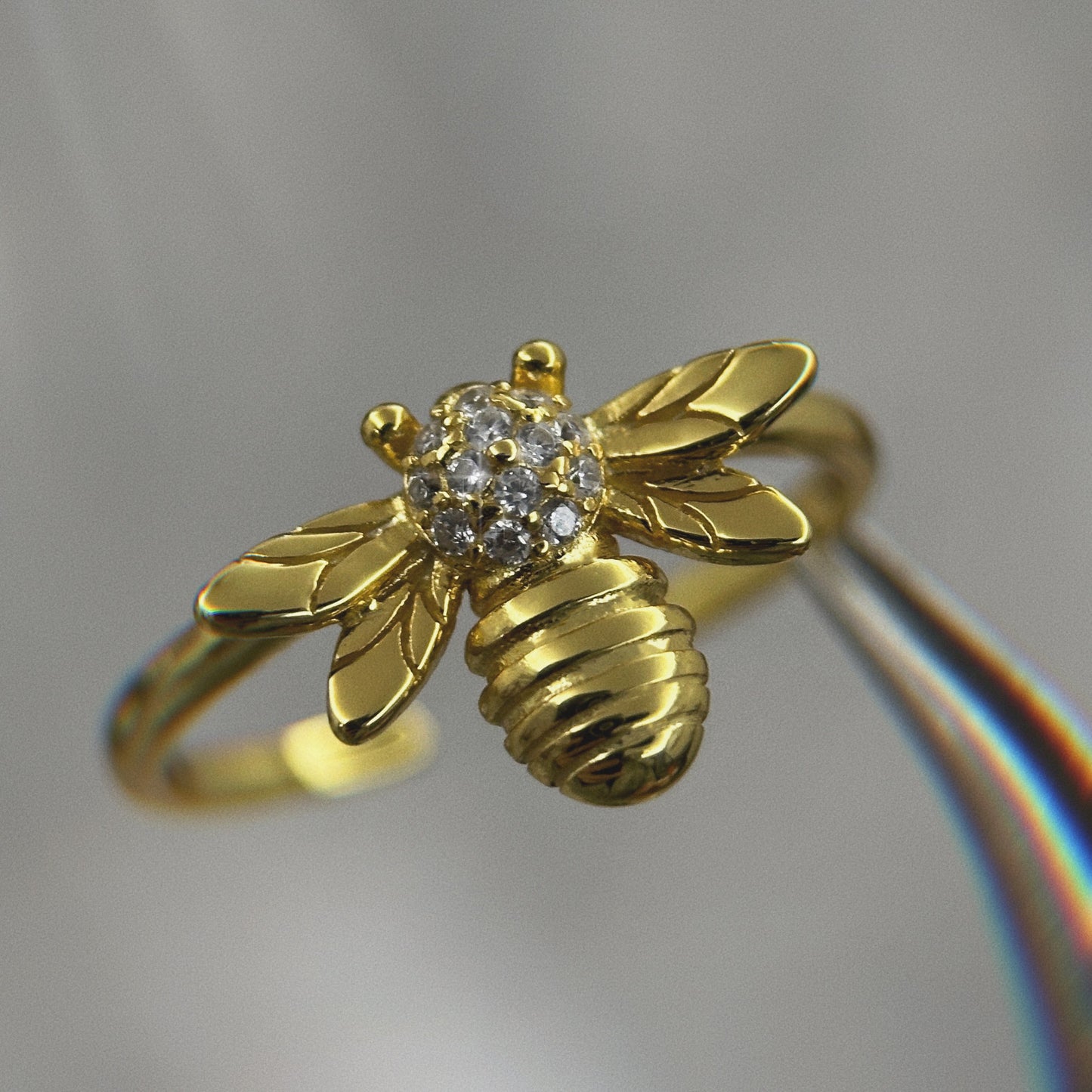 Delicate little bee ring, 925 silver ferry gold size adjustable, gift for nature lovers