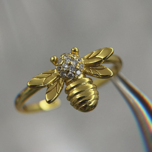 Delicate little bee ring, 925 silver ferry gold size adjustable, gift for nature lovers