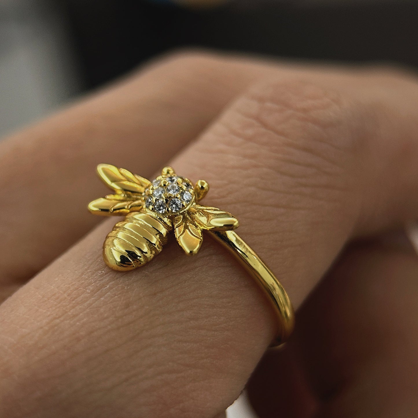 Delicate little bee ring, 925 silver ferry gold size adjustable, gift for nature lovers