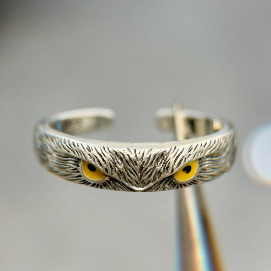 Very cool and personalized owl ring, size adjustable, handmade in 925 sterling silver