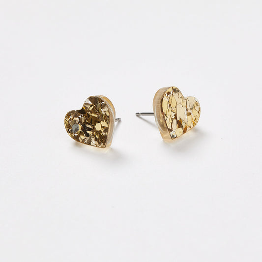 Heart Stud Earrings - Gold
