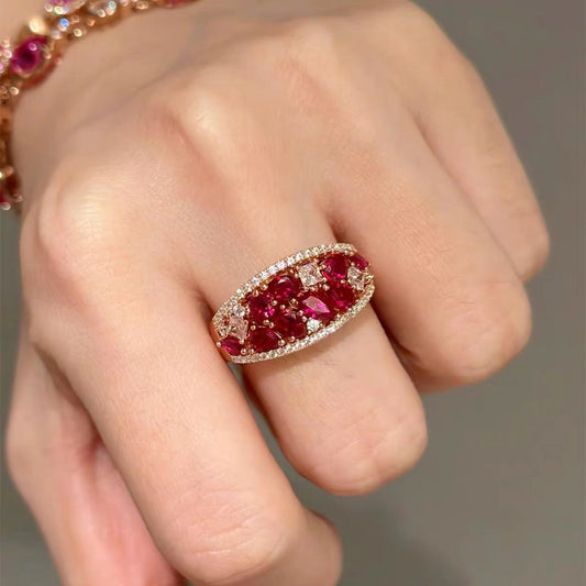 Pomegranate bubble red corundum ring