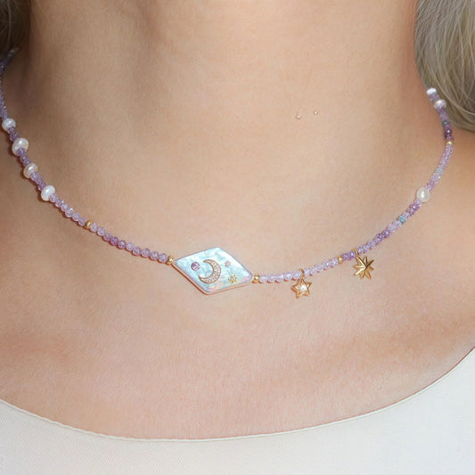 Baroque Moon Star Purple Necklace