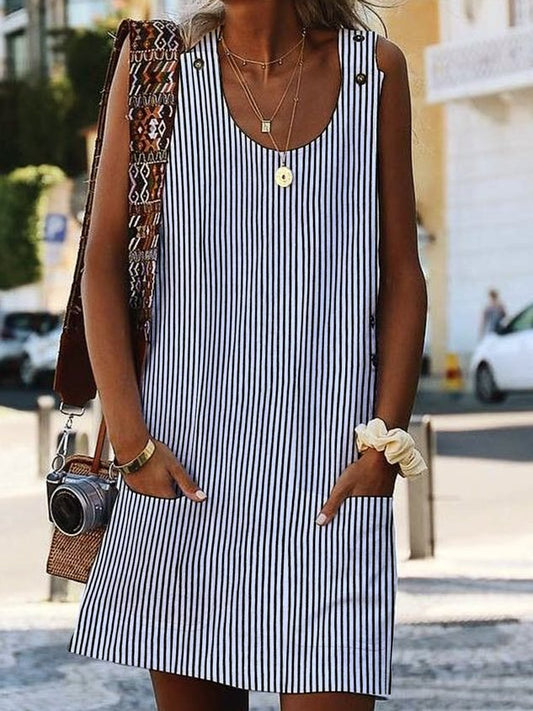 JFN U Neck Pockets Striped Daily Sundress
