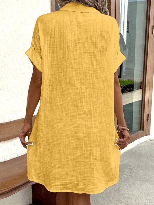 Women's Short Sleeve Summer Plain Shirt Collar Daily Going Out Casual Short A-Line Shirt Dress Dress White