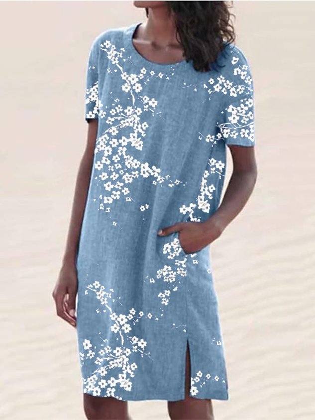 JFN Round Neck Floral Casual Midi Dresses