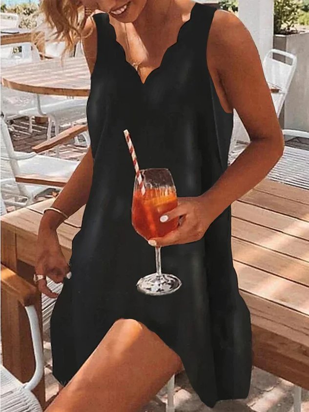 Wellig Kragen Wenig Schwarz Kleid Locker V-Ausschnitt Kurzarm Stricken Kleid