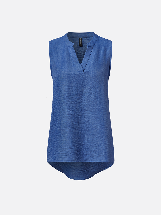 V Neck Buttoned Simple Tunic Tank Top Blouse