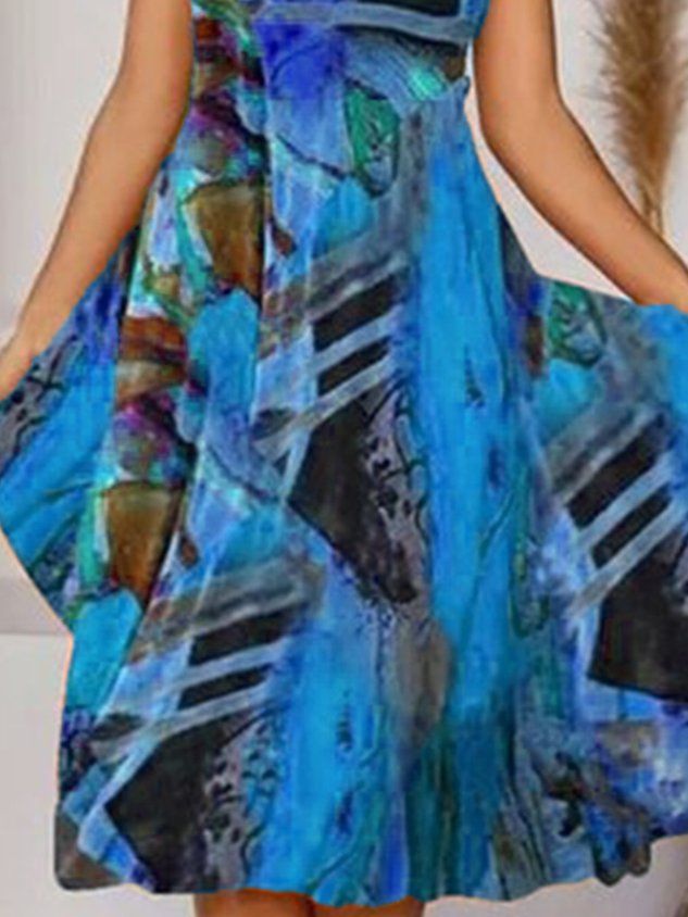 Böhmisch Print V-Ausschnitt Geblümt Weberei Kleid
