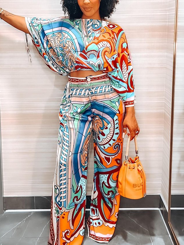 Abstract Print Casual Wide Leg Pants