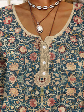 Ethnic Casual Crew Neck Knitted Blouse