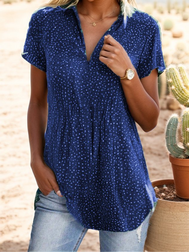 Women's Short Sleeve Blouse Summer Polka Dots Cotton Shirt Collar Daily Going Out Casual Top Green