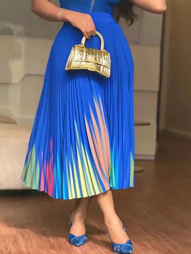 Elegant   Pleated High Waist Ombre Skirt