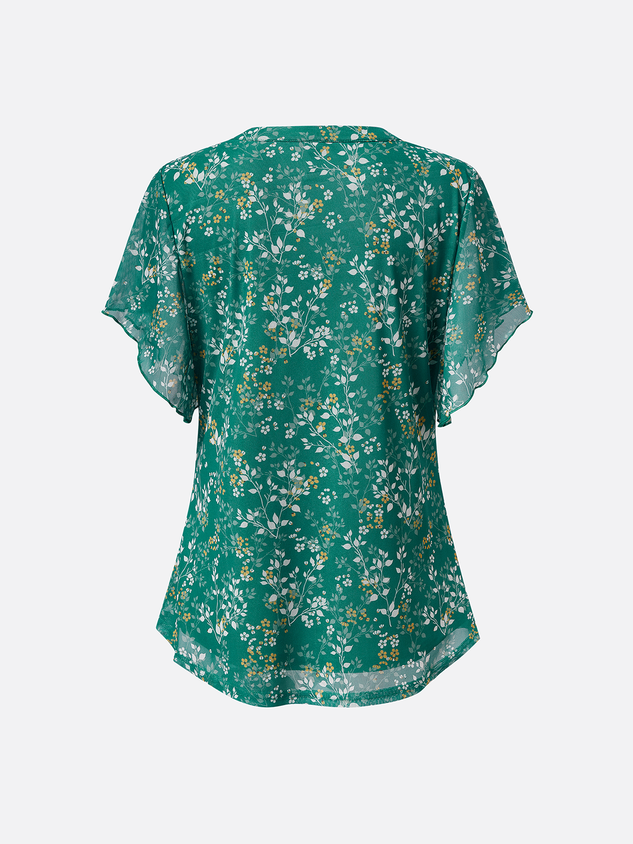 Casual V Neck Floral Loose Blouse