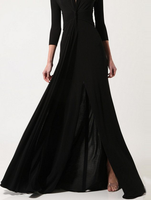 Weit Unifarben V-Ausschnitt Elegant Kleid