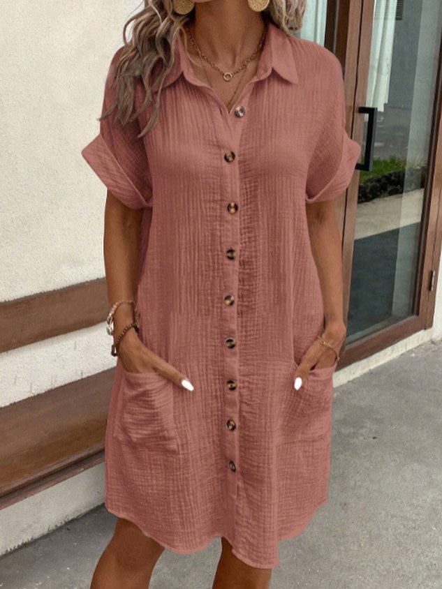 Women's Short Sleeve Summer Plain Shirt Collar Daily Going Out Casual Short A-Line Shirt Dress Dress White