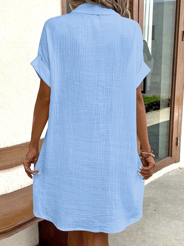 Women's Short Sleeve Summer Plain Shirt Collar Daily Going Out Casual Short A-Line Shirt Dress Dress White