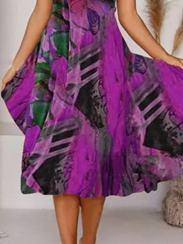 Böhmisch Print V-Ausschnitt Geblümt Weberei Kleid