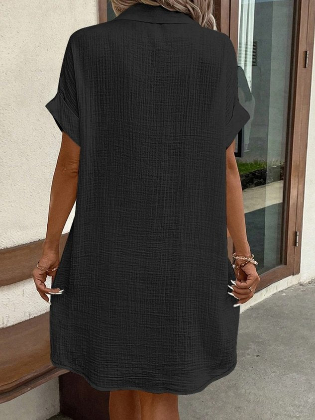 Women's Short Sleeve Summer Plain Shirt Collar Daily Going Out Casual Short A-Line Shirt Dress Dress White