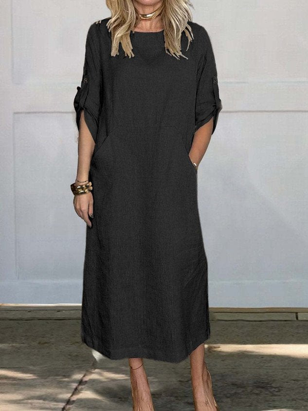 Women's Half Sleeve Summer Plain Dress Crew Neck Daily Going Out Casual Maxi H-Line White