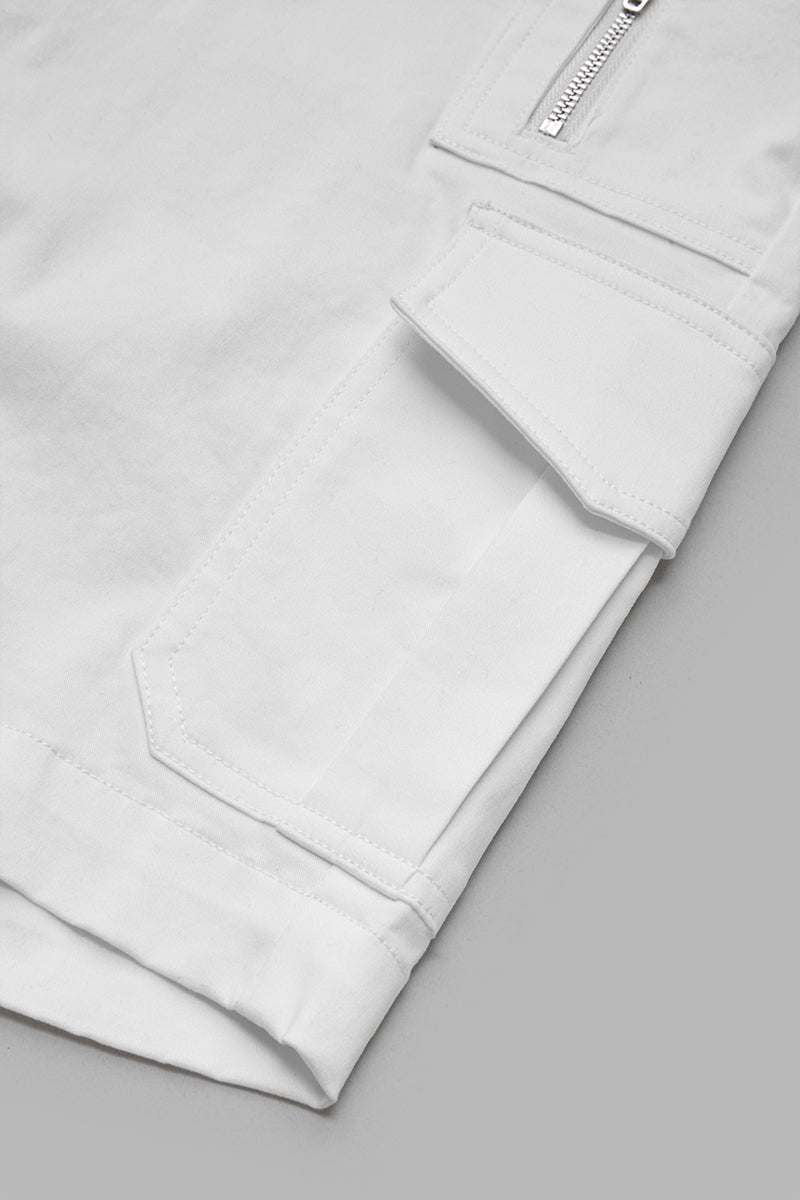 Solid Multi Pocket Mid Rise Bermuda Cargo Shorts
