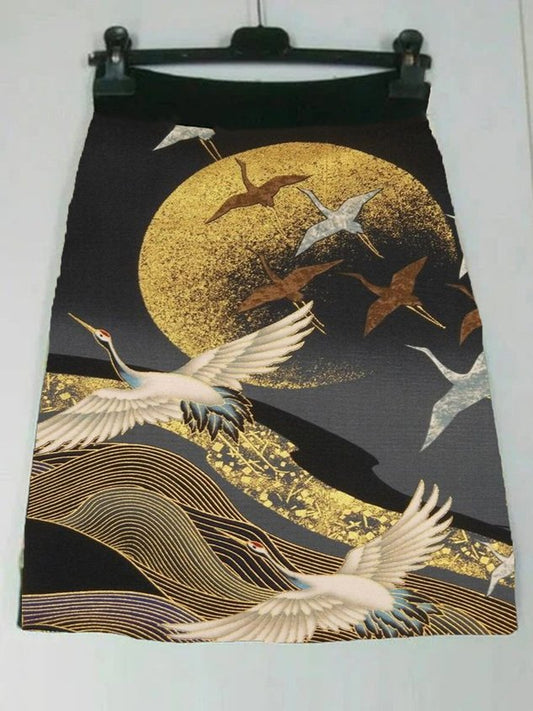 Schwarz Vögel Print Retro Lässig Rock in A-Linie