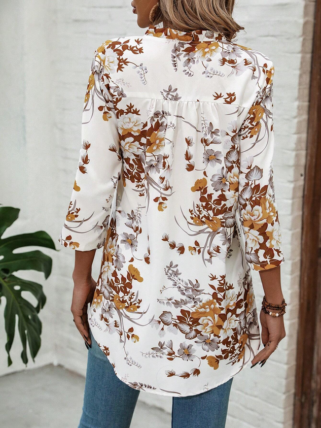 Women's Long Sleeve Blouse Summer White Floral V Neck Daily Going Out Casual Tunic Top