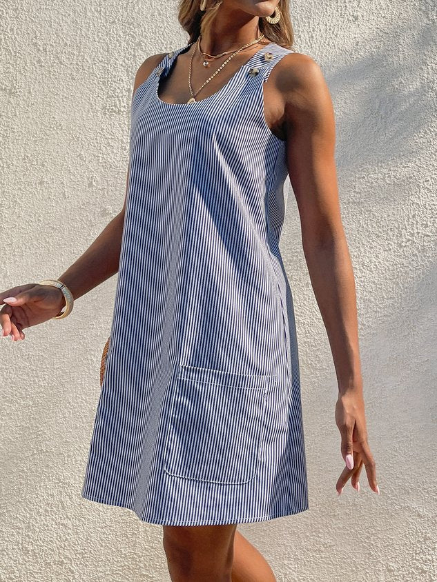 JFN U Neck Pockets Striped Daily Sundress