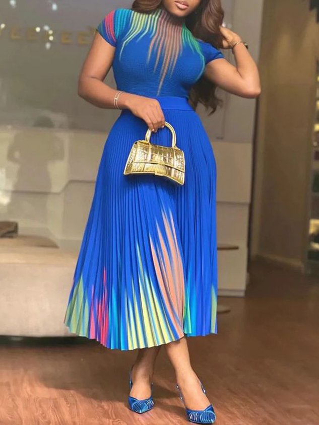 Elegant   Pleated High Waist Ombre Skirt