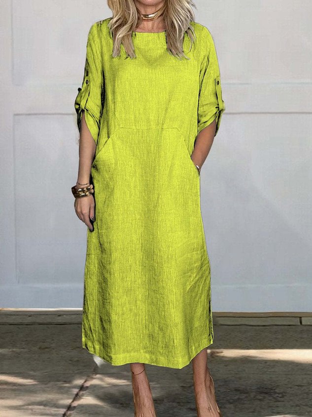 Women's Half Sleeve Summer Plain Dress Crew Neck Daily Going Out Casual Maxi H-Line White