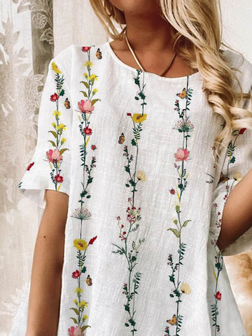 JFN Casual Crew Neck Floral Tunic Top