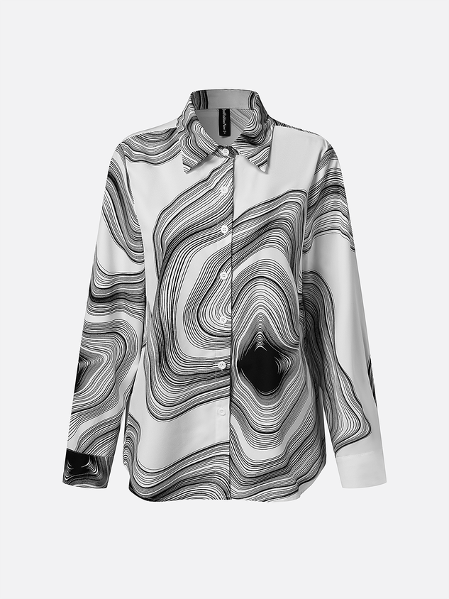 Casual Shirt Collar Loose Abstract Stripes Blouse