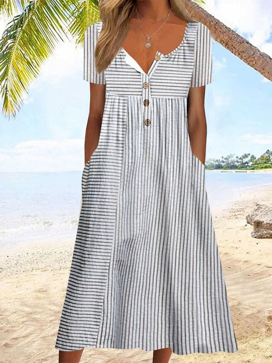 Schnalle Jersey Urlaub Gestreift Print Kleid