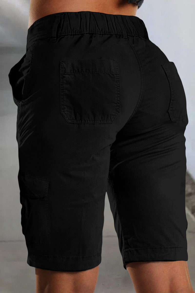 Solid Multi Pocket Mid Rise Bermuda Cargo Shorts