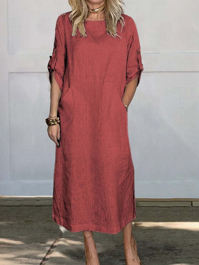 Women's Half Sleeve Summer Plain Dress Crew Neck Daily Going Out Casual Maxi H-Line White