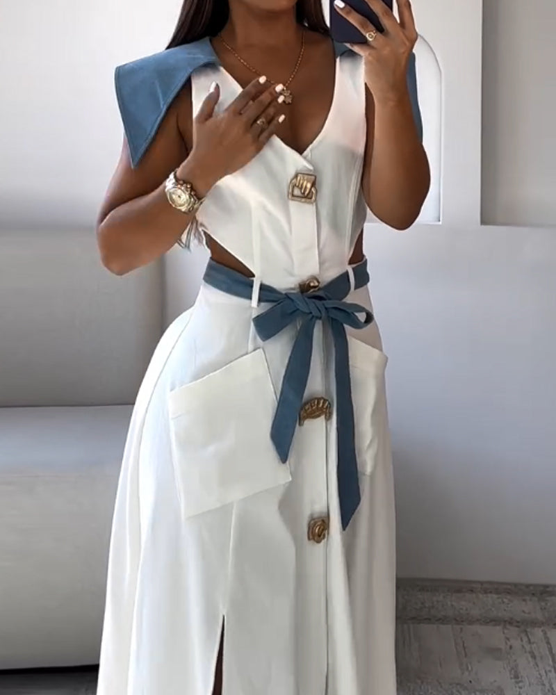 Casual solid color hollow dress