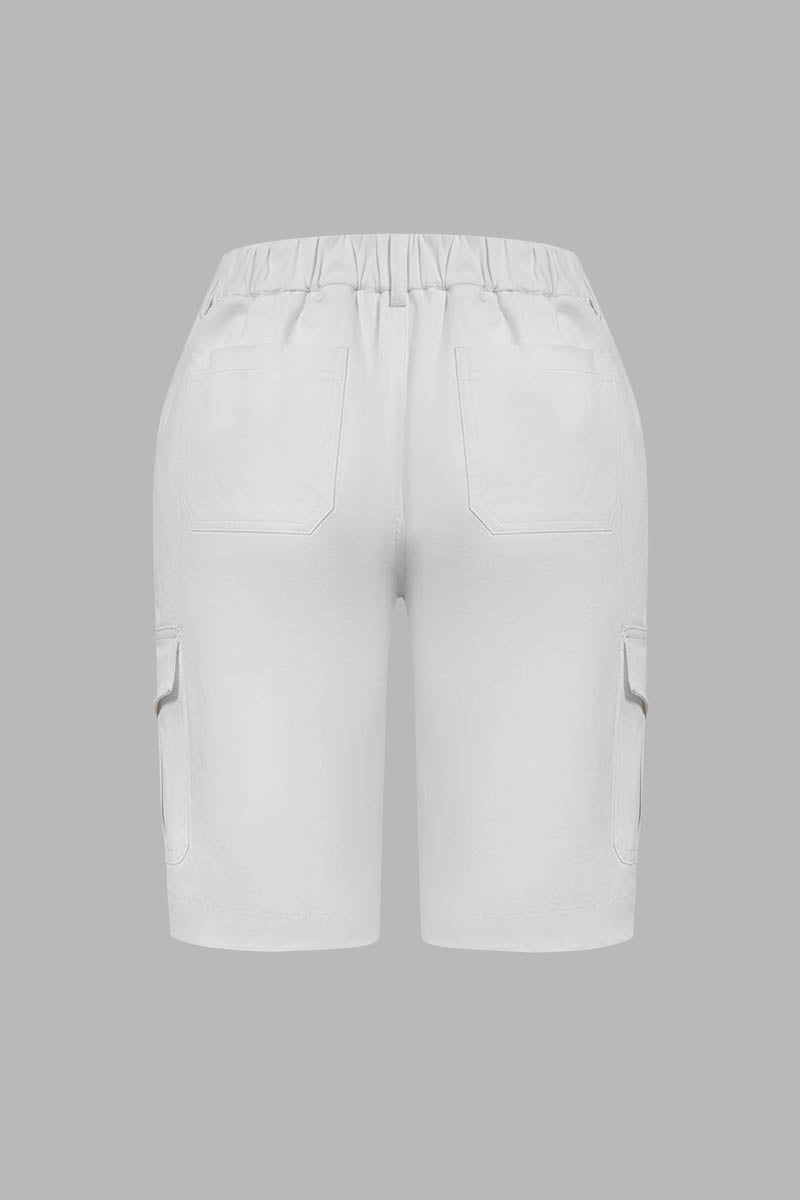 Solid Multi Pocket Mid Rise Bermuda Cargo Shorts