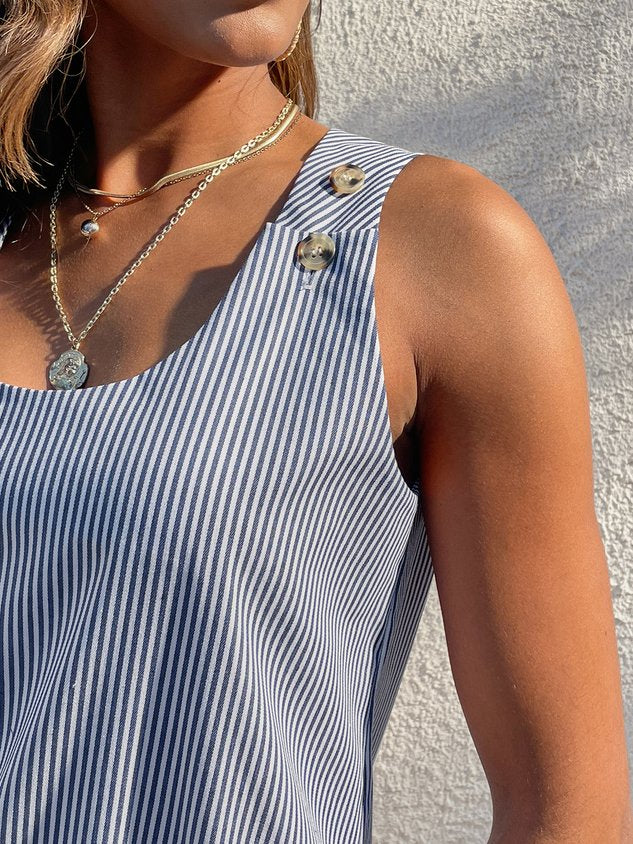 JFN U Neck Pockets Striped Daily Sundress