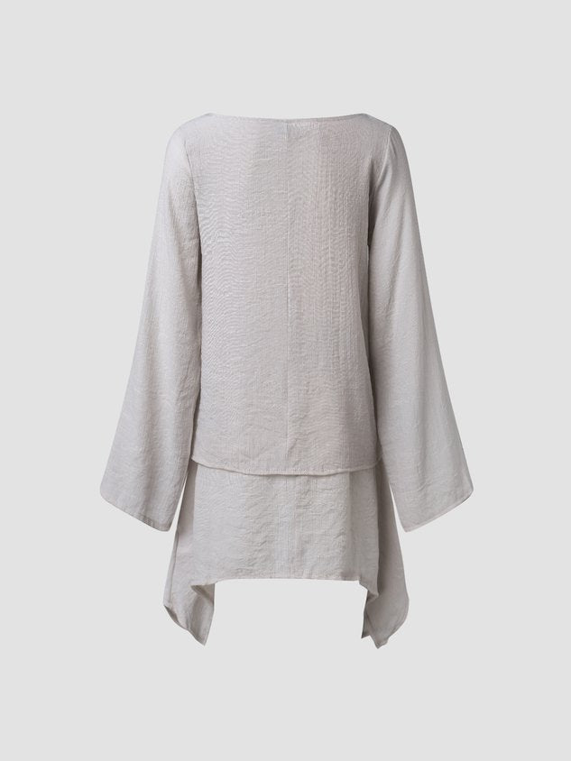 JFN Cotton-blend Round Neck Solid Hi-Lo Basic Tunic Top
