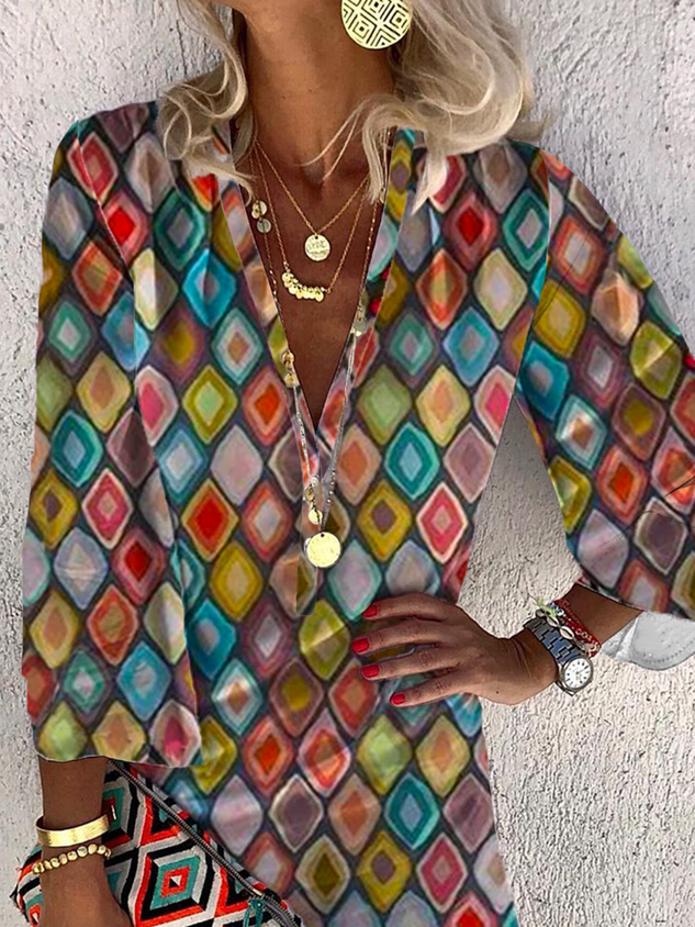 Lässig Böhmisch Geometrisch Print Kleid