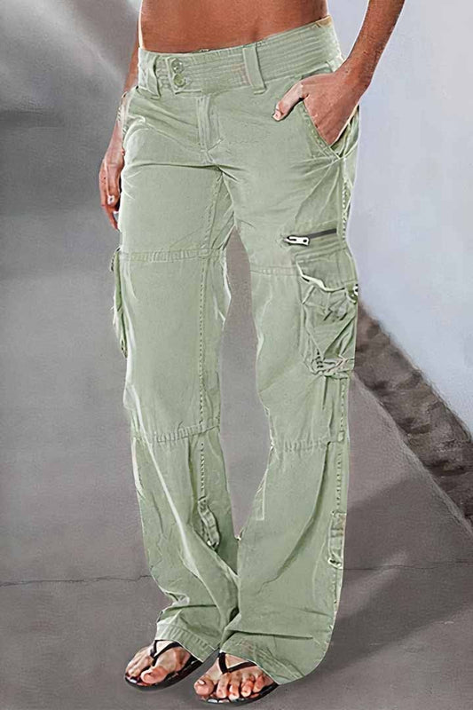 Low Waist Pocket Side Zip Decor Straight Cargo Pants