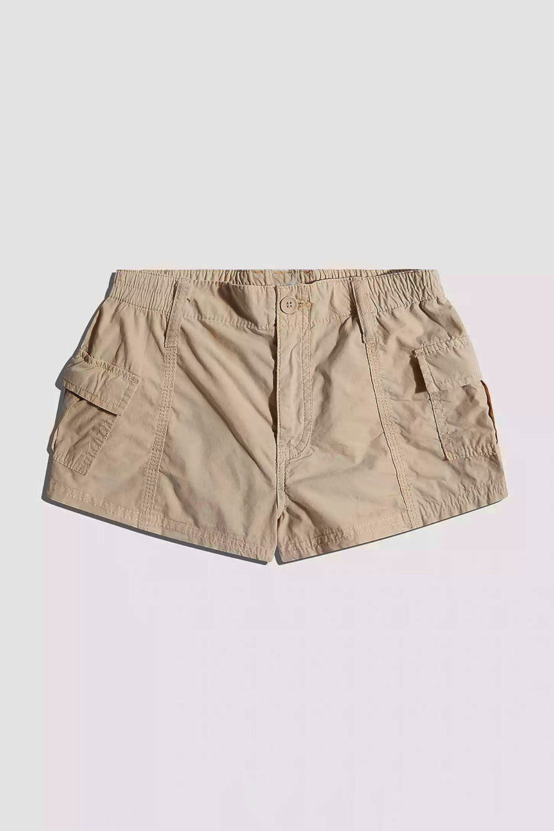 Flap Pocket Stitch Trim Low Waist Shorts
