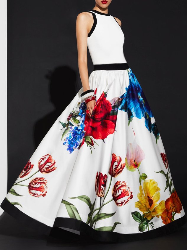 Elegant Floral Loose Umbrella Skirt