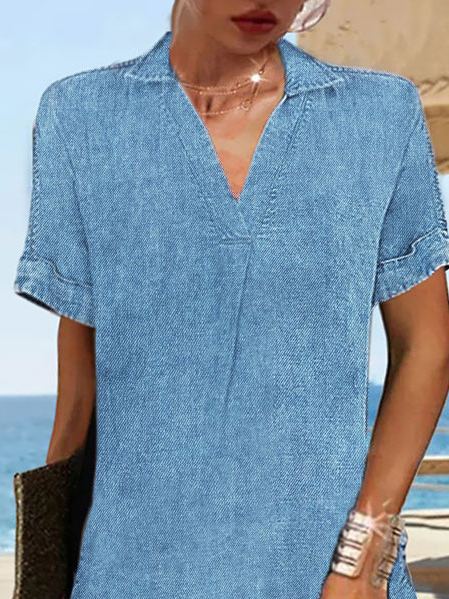 Plain Shirt Collar Casual Dress