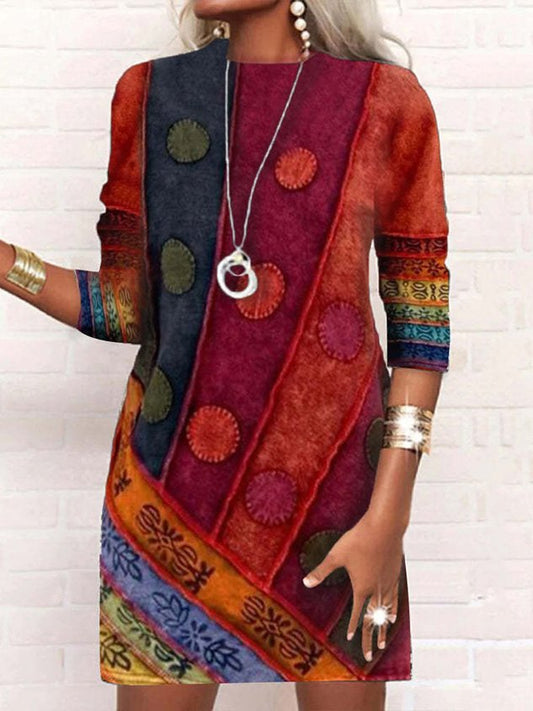 Rundhals Geometrisch Freizeitkleid Mit Nein