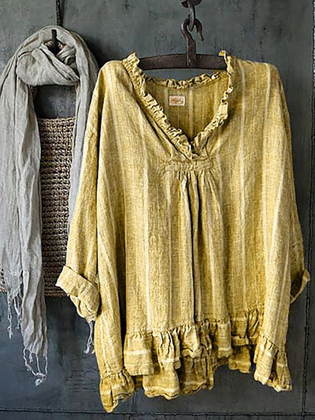 Ruched Striped Solid Casual Blouses